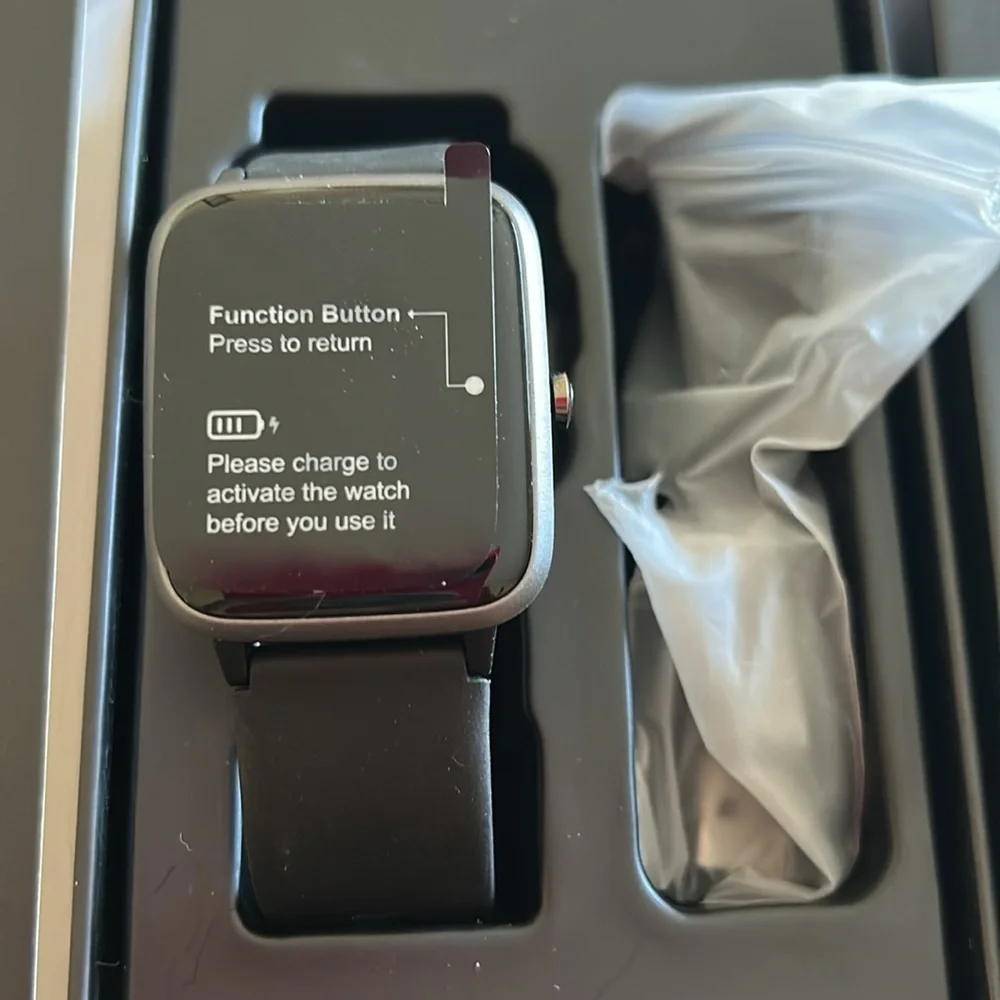 Black Smartwatch with Square Face and Active Display